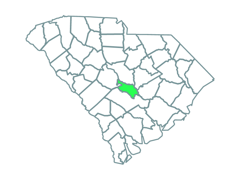 a map showing the state of south carolina and highlighting calhoun county where the cameron solar park is located.